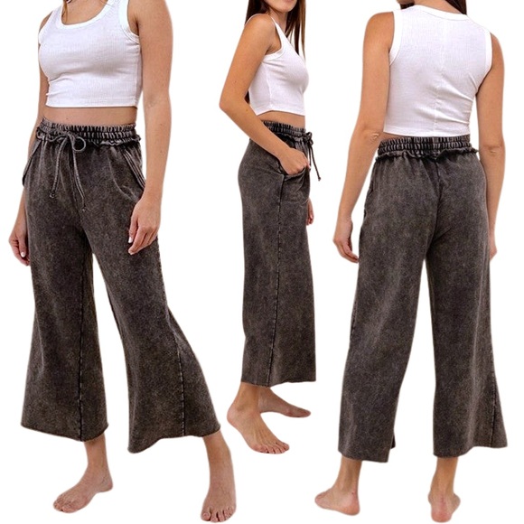 Zenana Acid Wash Fleece Sweatpants with Pockets main image 0